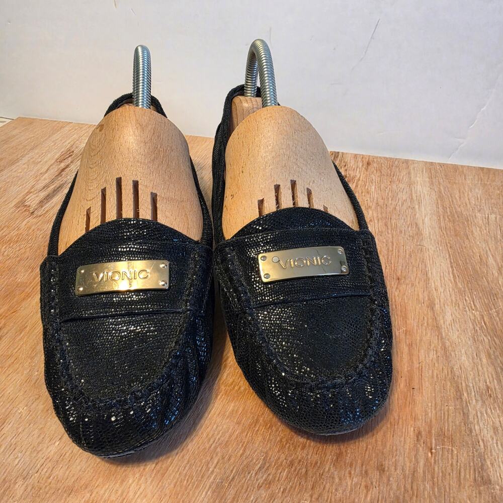 Women's Vionic Sydney Black Snakeskin embossed leather Slip-on Loafers size 7